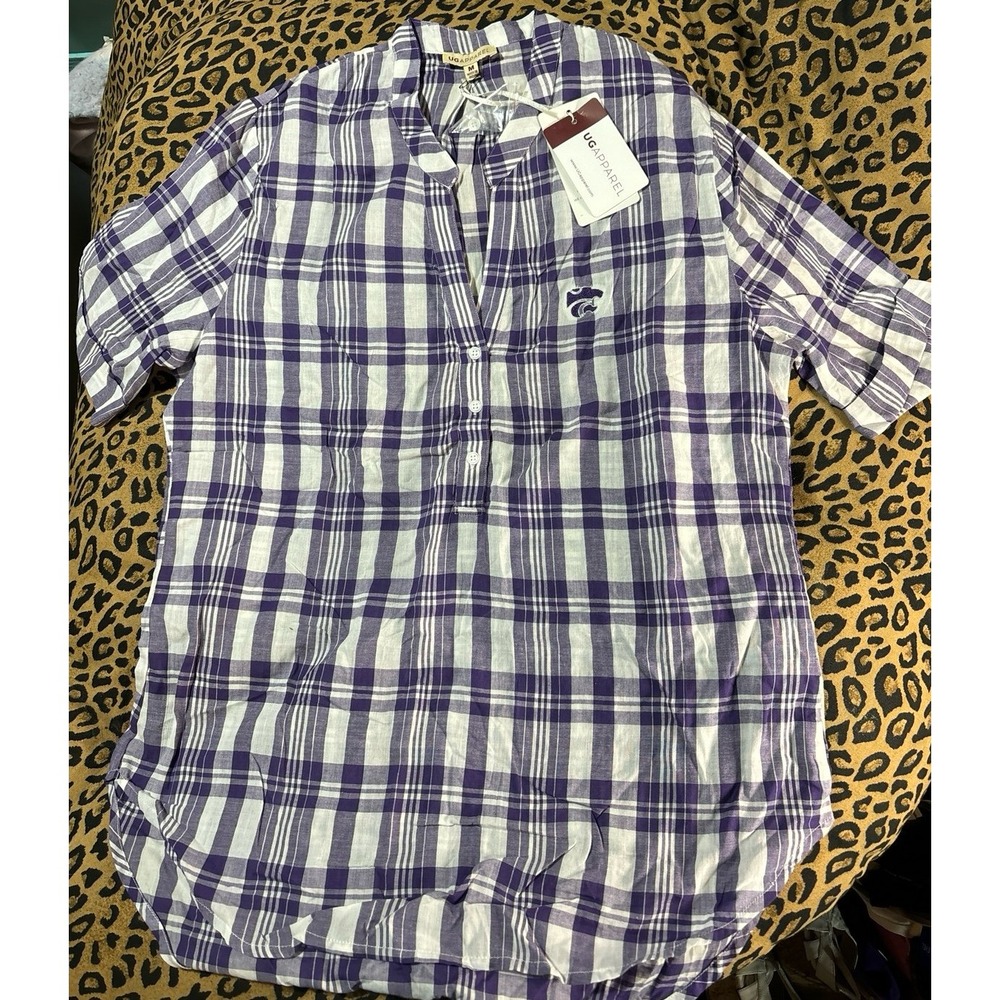 NEW UG Apparel Women's NCAA‎ Kansas State Wildcats Purple Plaid Blouse, Medium